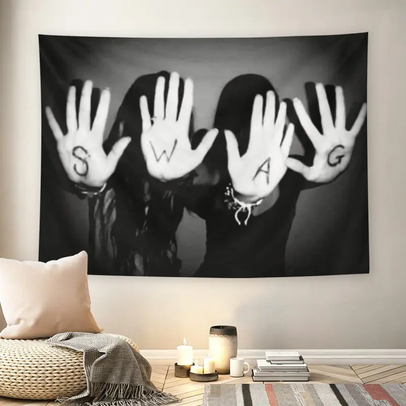 SWAG Hand Print Black White Wall Flag, Y2K 2000s Aesthetic Trippy Tapestry, Mid-century Modern Grunge Living Room Wall Decor for Adult Fans, Bold Streetwear Vibe Photo Print Wall Hanging, Hanging Wall Art Decoration