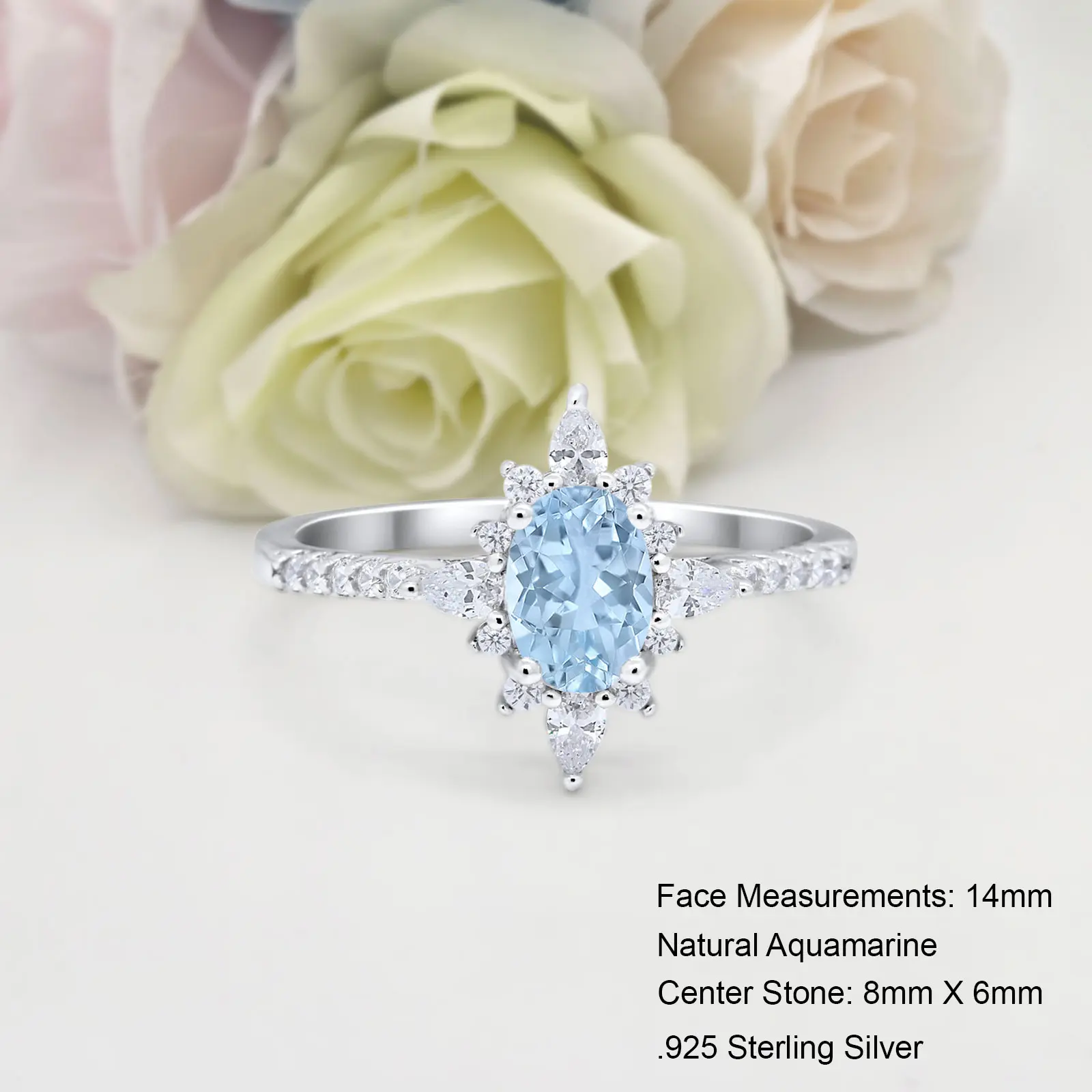 Halo vintage 1.21CT Natural Aquamarine Bridal Band Women Ring Wedding Engagement Oval Shape Ring 925 Sterling Silver Ring 14mm