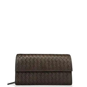 Pre-owned Bottega Veneta Leather small leather goods Continental Wallet Lambskin Intrecciato Nappa Dark Brown (kc030126c8)