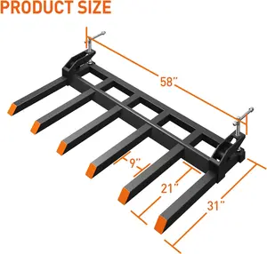Clamp on Debris Forks, 4000 LBS Capacity, 6 Fork Tines, Fits 58" 60" 62" Skid Steer Loader & Tractor Bucket, Universal Clamp-on Pallet Forks for Quick Attachment & Debris Handling, Heavy-Duty, Bucket Compatible, Steel