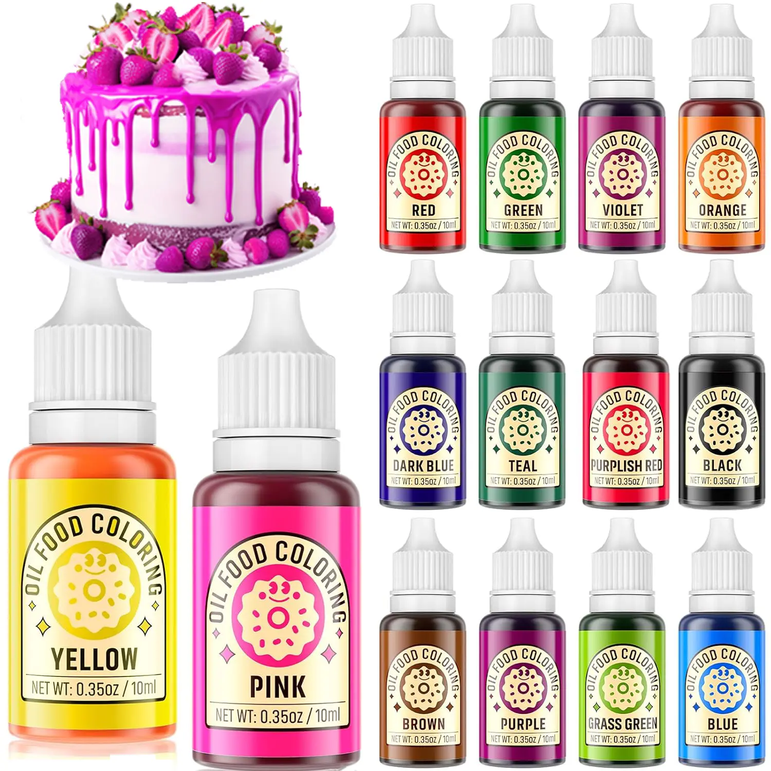 Oil-Based Food Coloring Set 14 for Baking Cakes Cookies Chocolate Frosting Decorating, Baking Supplies,0.35 Fl Oz Bottles  Cream Bake Nata Edible Food Dye Food Dye Edible Paint
