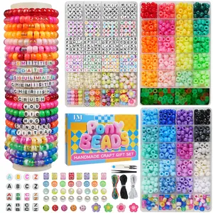 3-Box Pony Bead Bracelet Making Kit 2400Pcs Glow-in-the-Dark & Two-Tone Beads for Friendship Bracelets DIY Crafts with Elastic Cords & Tools Ideal Gifts for Girls