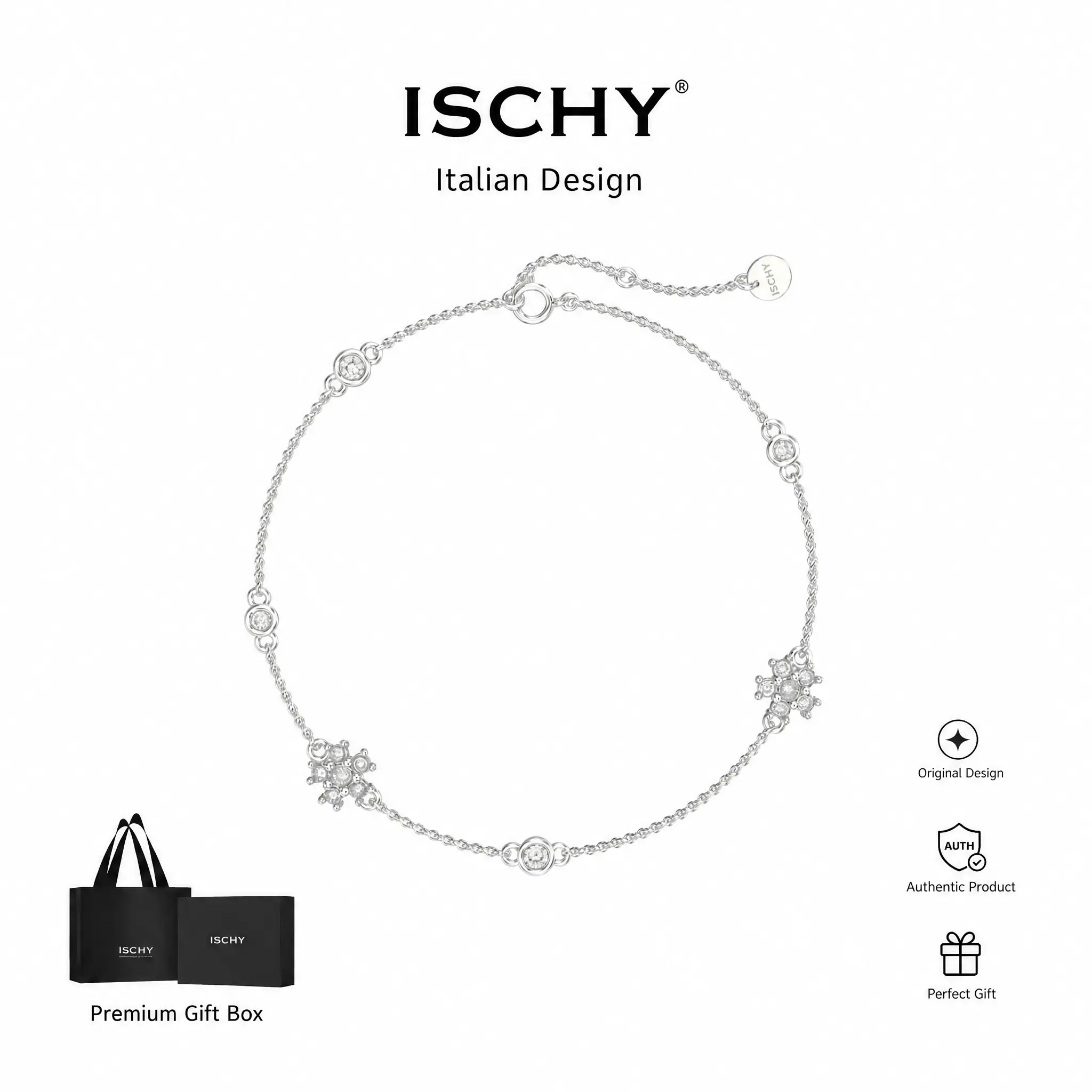 iSchy Flower Bracelet for Women, Adjustable Dainty Chain Bangle, Luxury Bridal Jewelry for Evening, Prom, Anniversary