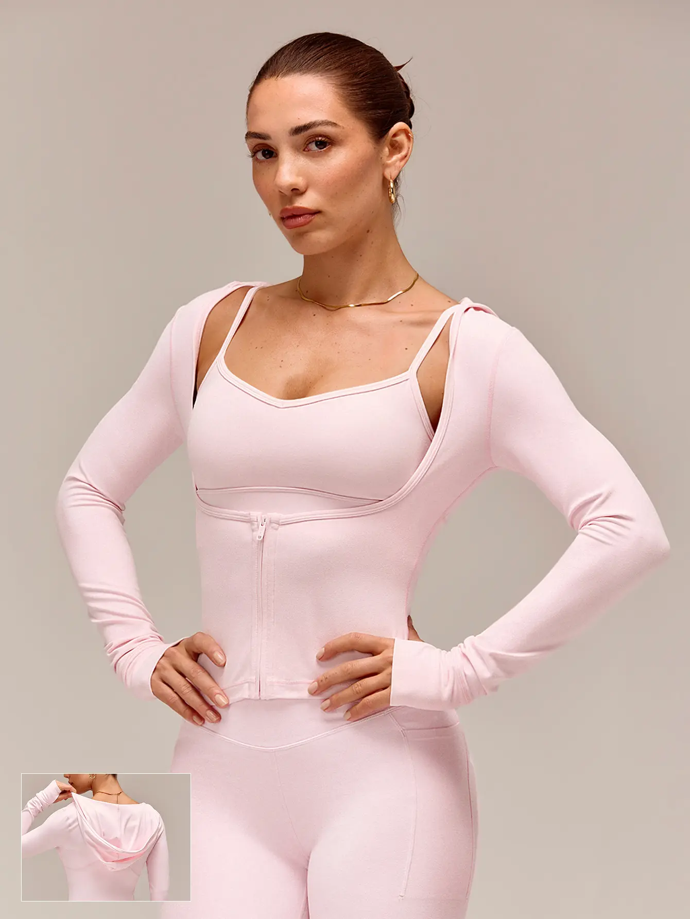 GLOWMODE FeatherFit Daily Glow Buttery-Soft Stretchy Sweat-Wicking Waist-Length Hooded Jacket Top With Thumbholes Studio Yoga Pilates Daily Wear