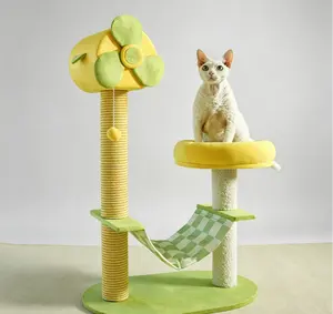 Windmill Design Cat Tree Tower - 3-in-1 Cat Scratching Post, Hammock & Cozy Perch, Interactive Toy Ball for Indoor Cats