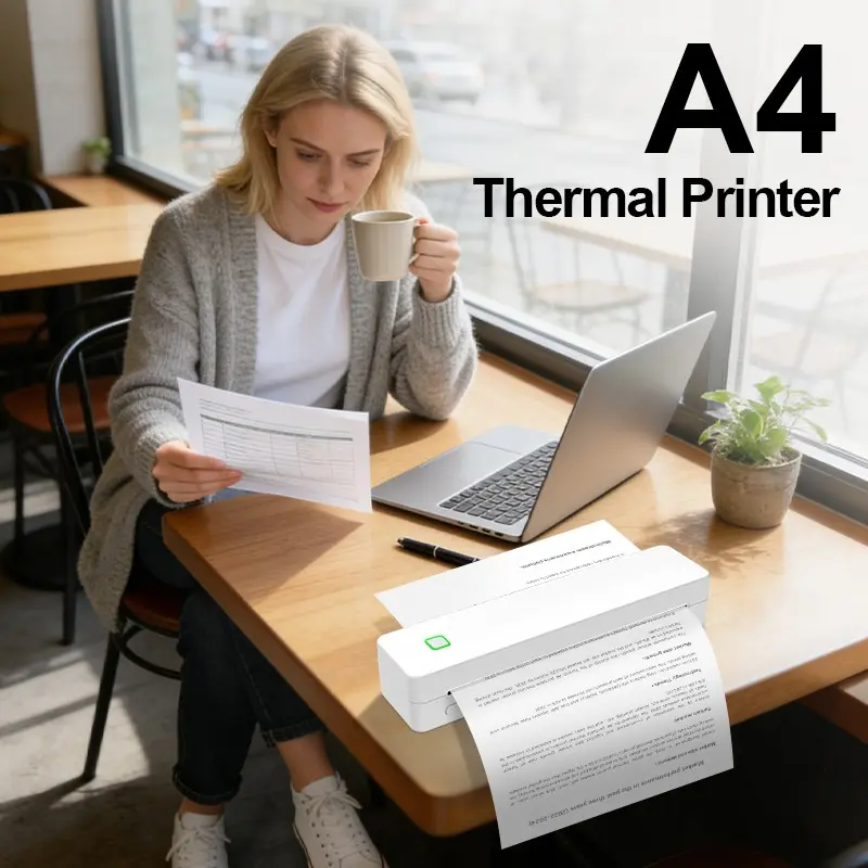 A4 Portable Printer, No Ink Required, Bluetooth-compatible Enabled, Inkless Thermal Printer, Thermal Wireless Printer, Thermal File Printer, Tattoo Paper Printer, Compatible with PC, Phone, Tablet