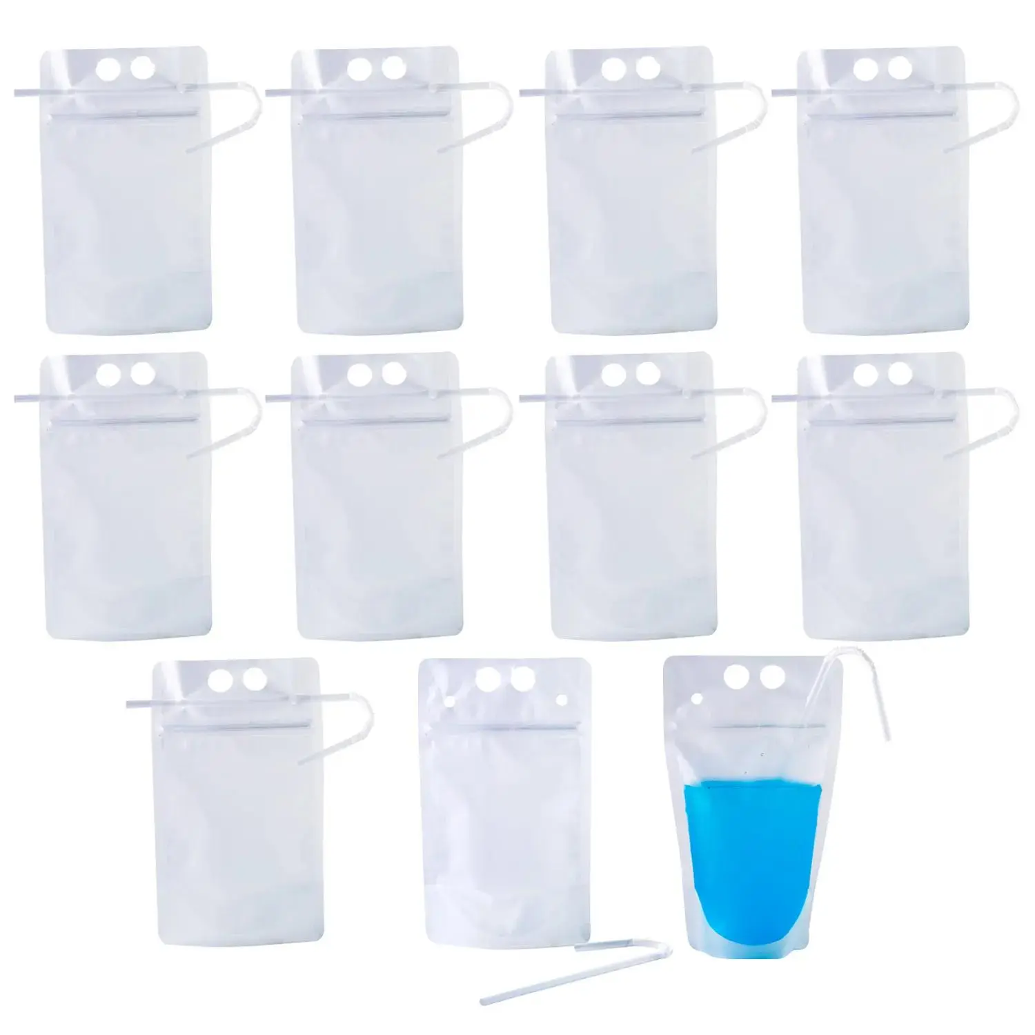 Bulk 50 Ct. Clear Collapsible Plastic Drink Pouches with Straws