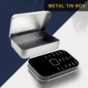 1Pc Retro Mobile Phone Style Metal Tin Box with Hinged Lid - Small Decorative Empty Storage Containers for Candy, Jewelry, Crafts, Survival Kits & Gifts - Durable Rectangular Tinplate Organizer Case (Silver/Black)