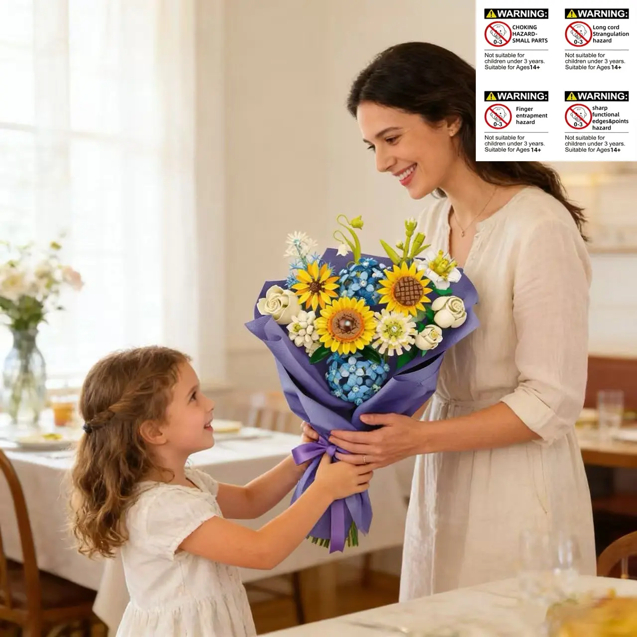 1124 Piece Sunflower Bouquet Building Blocks Set, Van Gogh Starry Night Style, DIY Stem Education Toy, Christmas Mother's Day Gift