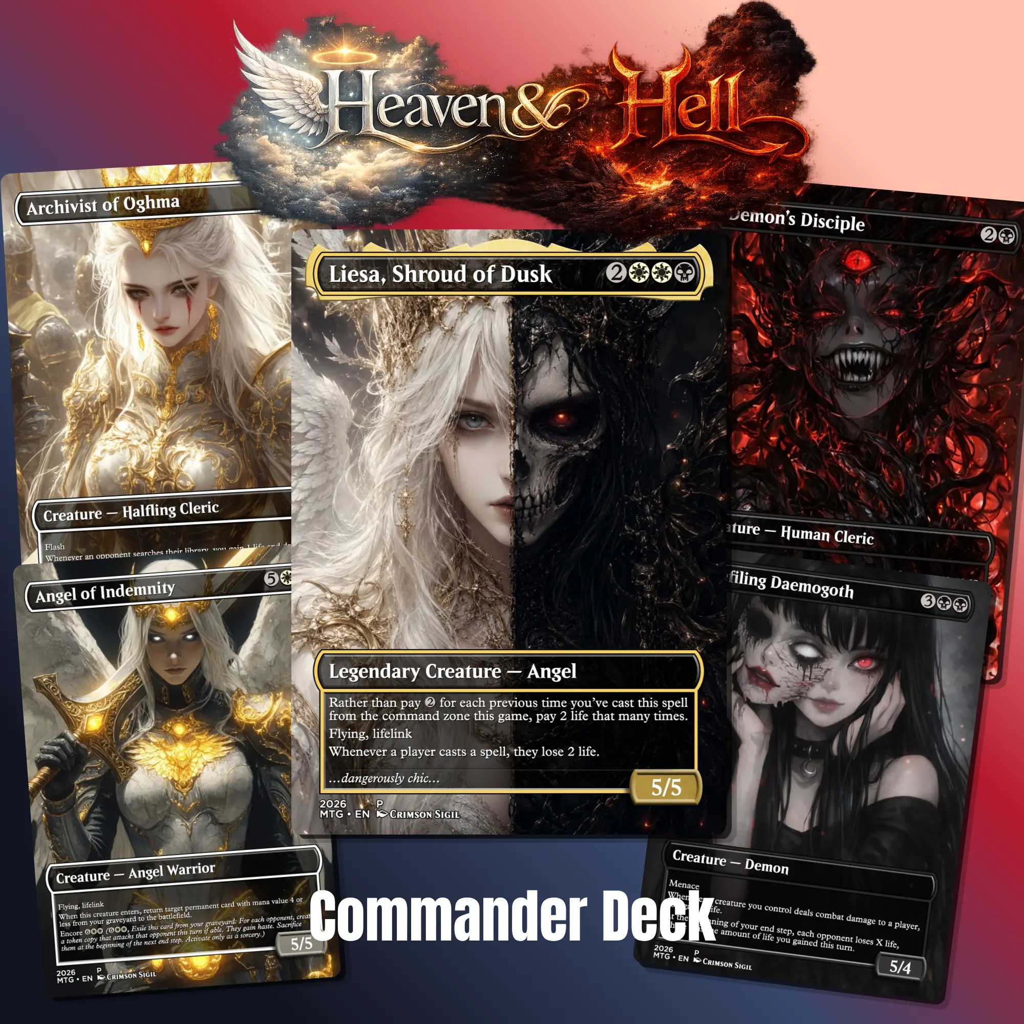 Heaven & Hell Deck Proxy MTG – MTG Commander Angels vs Demons Strategy | Custom Proxy Card Set | EDH Deck + Token