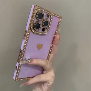 IP16 Phone Case for Women Personalized Custom Four-Corner Heart Pattern Dustproof Net with Lens Film 15MPro13/14 Shockproof Protective Cover for Smartphone Casing Cellphone Protector Protection