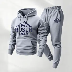 Men's USA Beer Camp Print Hoodie and Drawstring Sweatpants Set, Menswear, Casual Athletic Long Sleeve Hooded Jacket & Trousers for Fall & Winter, Men's Clothing for Daily Wear, Sportswear Indoor Outdoor, Tracksuit, Athleisure Summer Clothes