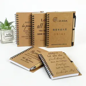 A6 Kraft Paper Spiral Notebook with Bamboo Pen – Motivational Journal with German Binding, Minimalist Eco-Friendly Stationery Set for Students, Daily Planner for Class Notes & Goals, Sustainable Back-to-School Gift