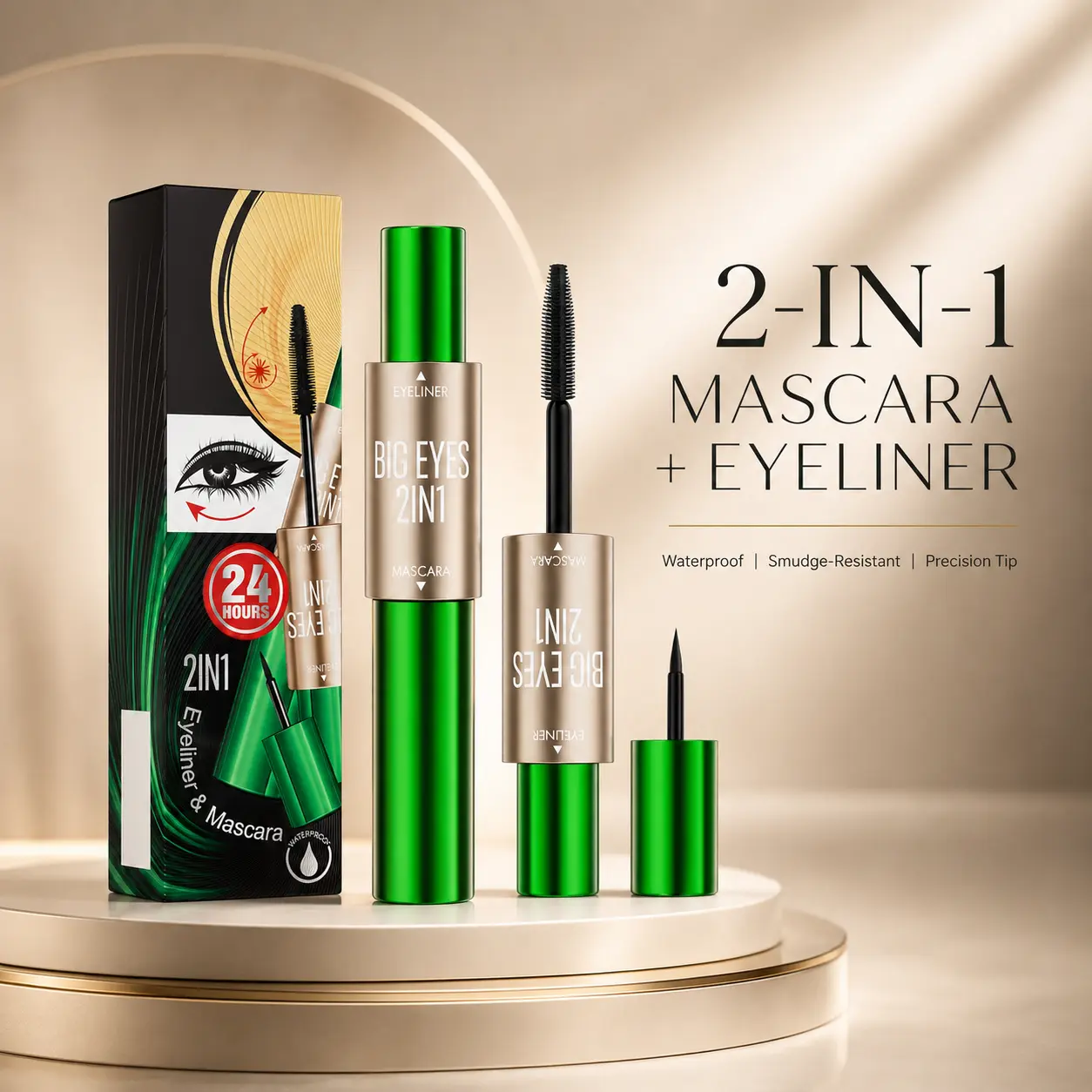 2-in-1 Mascara and Liquid Eyeliner | Waterproof Eye Makeup Pen for Lengthening, Curling Lashes & Precise Black Eyeliner