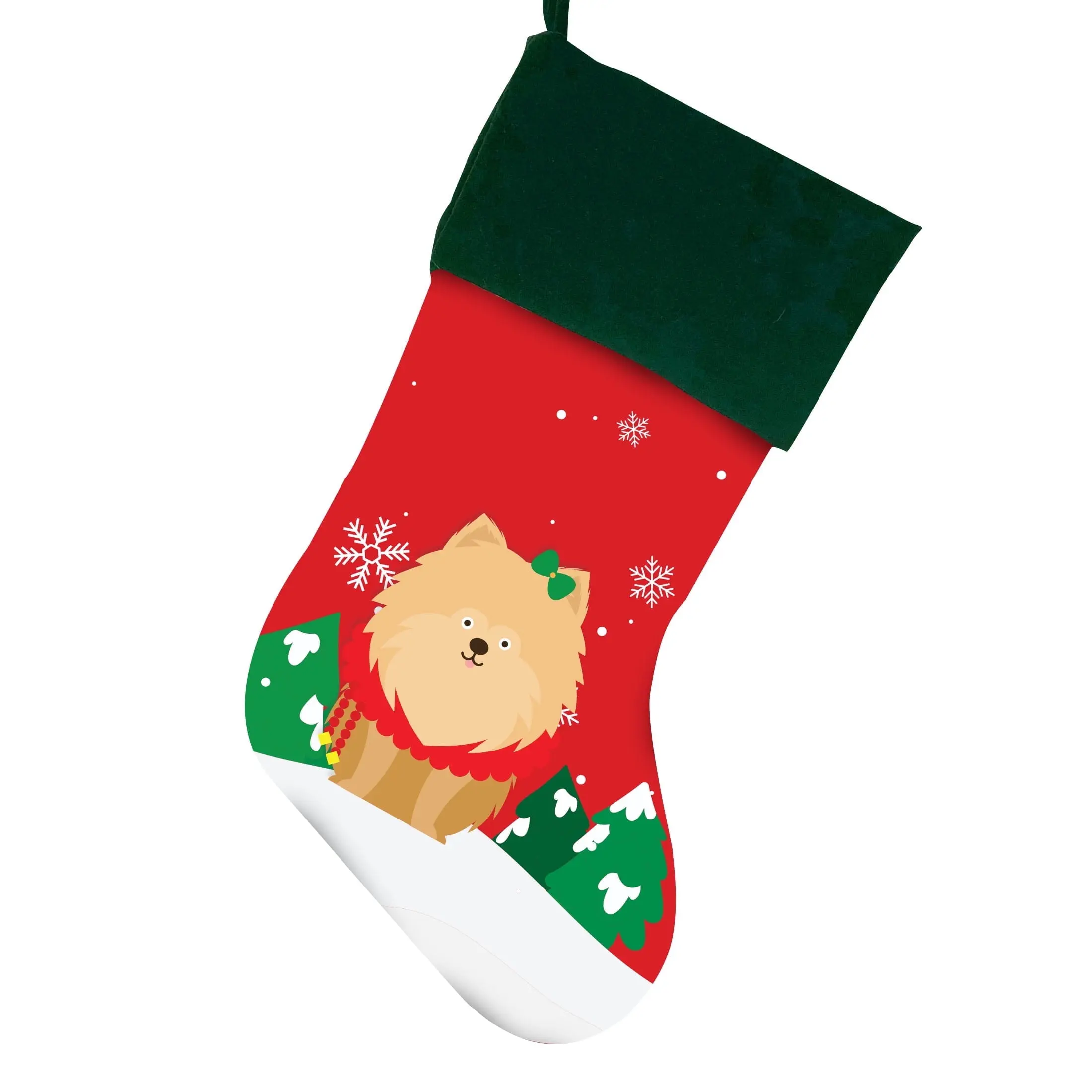 Pomeranian Christmas Stocking For Dog, Measures 19", Red Pet Stocking
