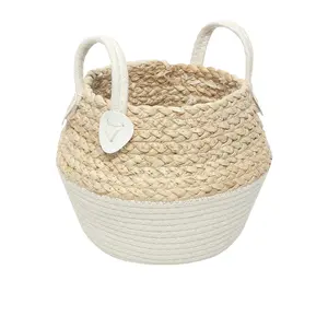 Corn Husk Handwoven White Indoor Planter Waterproof Basket, Storage Basket Perfect for Plants, Toys, Shoes, Towel Baskets for Bathroom, Organize Vegetable Fruit for Kitchen