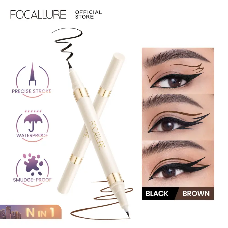 #AmberGold Precision Creator Double-ended Waterproof Liquid Eyeliner 2-in-1 fine tip quick dry waterproof smudge-proof long-last 2 shades black brown