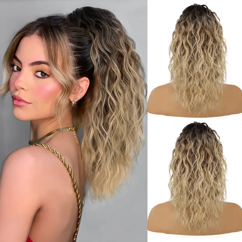 HIUSVO Ponytail Extension Claw 18 Inch Curly Pony Tail Clip in Claw Hair Extensions Fluffy Natural Looking Synthetic Hairpiece for Women