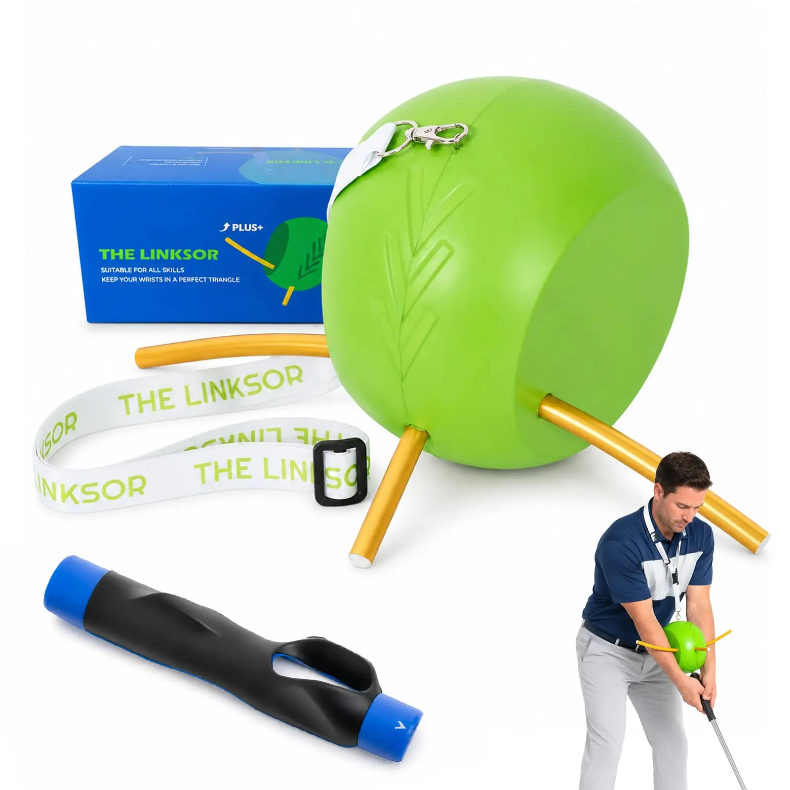 LI FITNESS Golf Swing Training Ball Set with Adjustable Strap and Right-Handed Grip Trainer