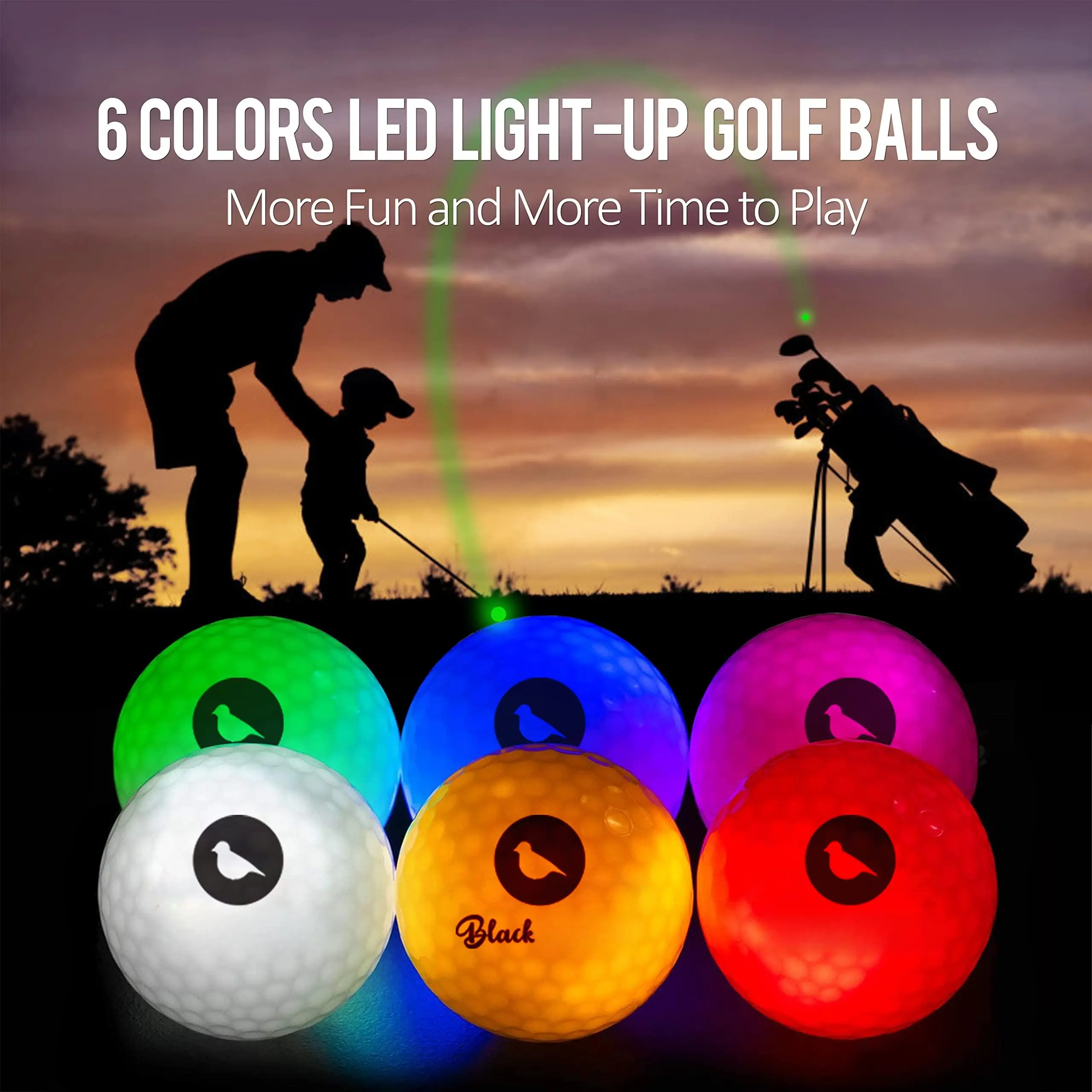 Glow In The Dark Night Golf Balls Light Up 10 Minutes Flashing Six Color For Men Kinds Women Gift  Red Blue Orange White Pink Green