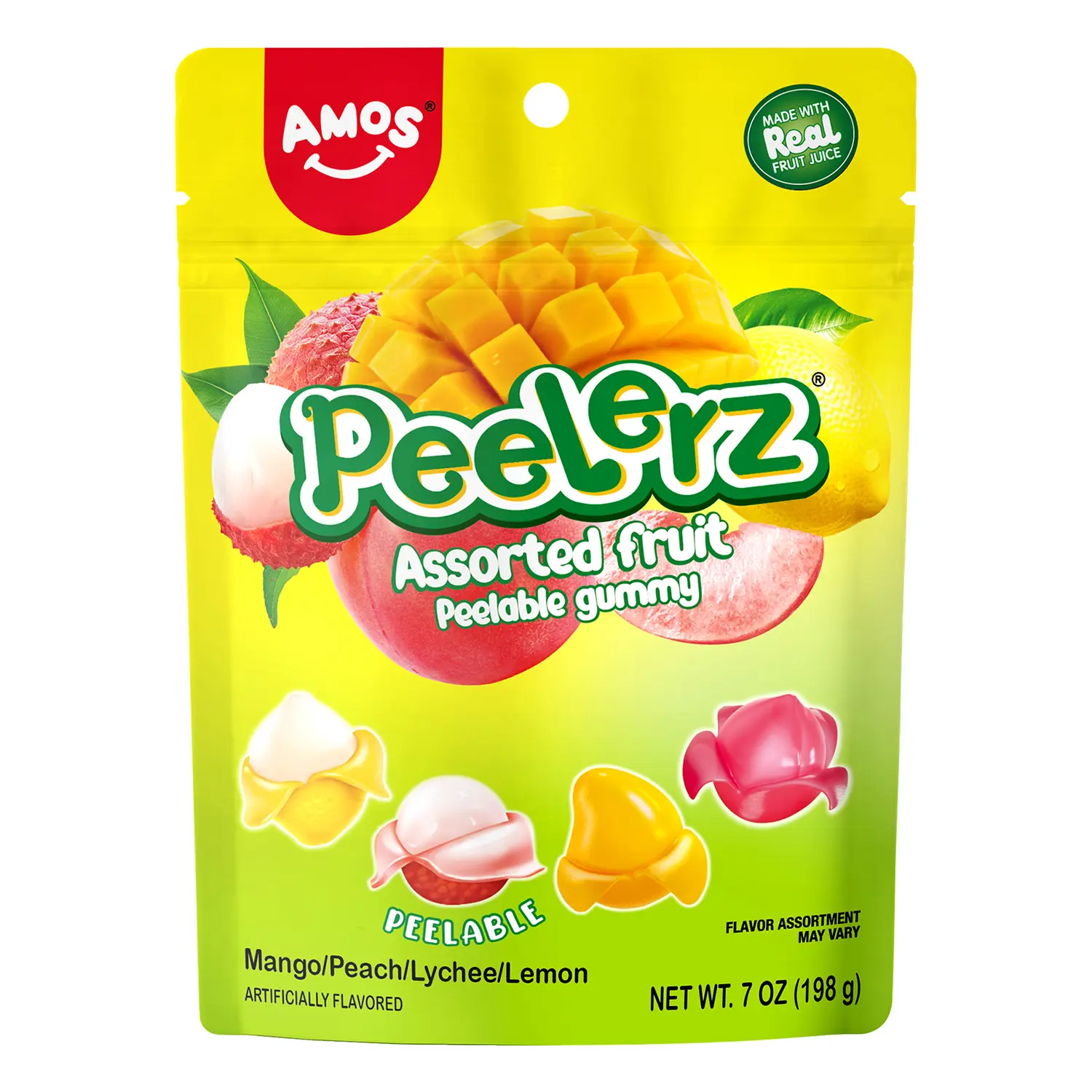 AMOS Peelerz Variety Pack Peelable Gummy Candy, Gluten, Milk and Nut Free, 7 oz Bag