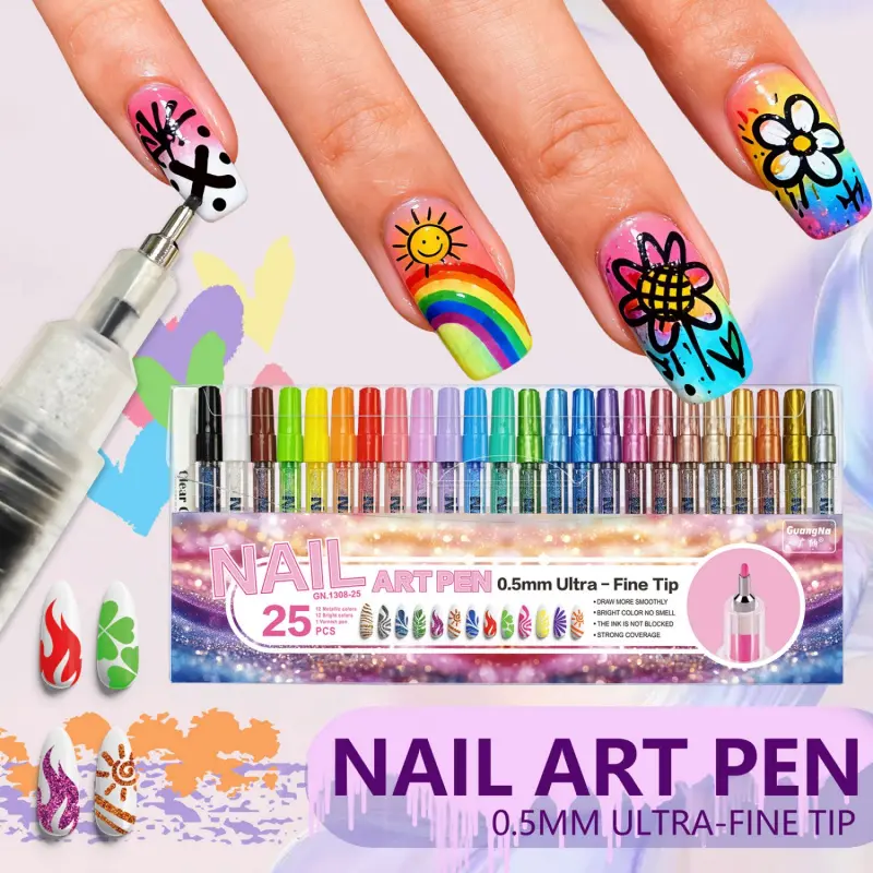 Nail Art Pens for Painting Nails, includes one Clear Coat Marker, 12/24 Colors 0.5mm Tips Nail Art Pens Set, Diy Nail Art Tools for Dotting Drawing Painting Point Liner Valentine's Day Gift, Nail Art Markers, Nail Art Kit, Nail Art Supplies