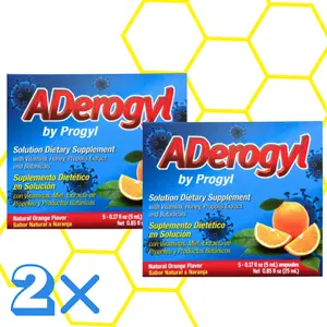 Aderogyl Liquid Vitamins with Honey and Propolis Extract - 2x Boxes with 5 Ampolletas each Net 25 mL