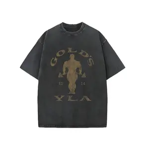Gym Motivation Design With Golden Lettering &Weightlifting Art Print Washed T Shirt 230gsm, Round NeckGym & Outdoor Sports Apparel, All-Season Fitness Shirt,Training Gear, Sporty Design, Durable Construction,Performance Wear, Casual Ath