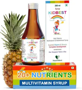 Kidbest Multivitamin Syrup for Kids 3-13 Years – Liquid Formula with 20 Nutrients for Appetite, Immunity, and Growth – Tasty Daily Vitamins for Stronger Kids | Toddler multivitamin for kids|200ml