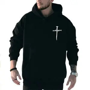 Christian Minimalist Three Nails Cross Religious Jesus Crist Graphic Hoodie Fleece Fabric Casual Hooded Sweatshirt Trendy Tops Perfect Gift