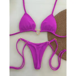 New Solid Color White Bikini Women suit Low Waist Lace-up Fashionable Swimsuit Two-piece Set