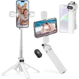 Mini Phone Tripod Stand, 38" Phone Tripod &Selfie Stick with  Rechargeable Remote & Removable Light, Extendable Tripod Stand 360 Rotation Compatible with Phone&Android  (White)