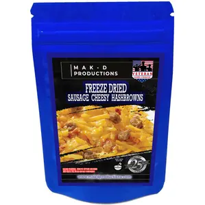 MAK D Productions Freeze Dried Meal - Breakfast - Pork - Sausage Cheesy Hashbrowns - Gourmet Recipes by a Sullivan University (Louisville, Kentucky) Culinary Chef Graduate - NEVER BLAND TASTING - MADE IN THE USA