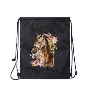Horse Floral Print Drawstring Bag Perfect for Outdoor Activities Lightweight Sports Gym Sack Ideal Gift for Equestrian Lovers Teens Women Birthday Christmas Valentine's Day Present