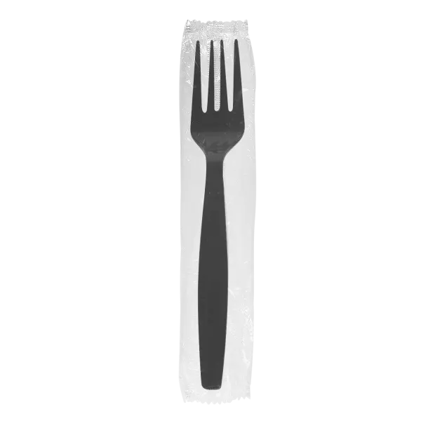 [1,000 ct] PS Plastic Heavy Weight Forks Wrapped, Black