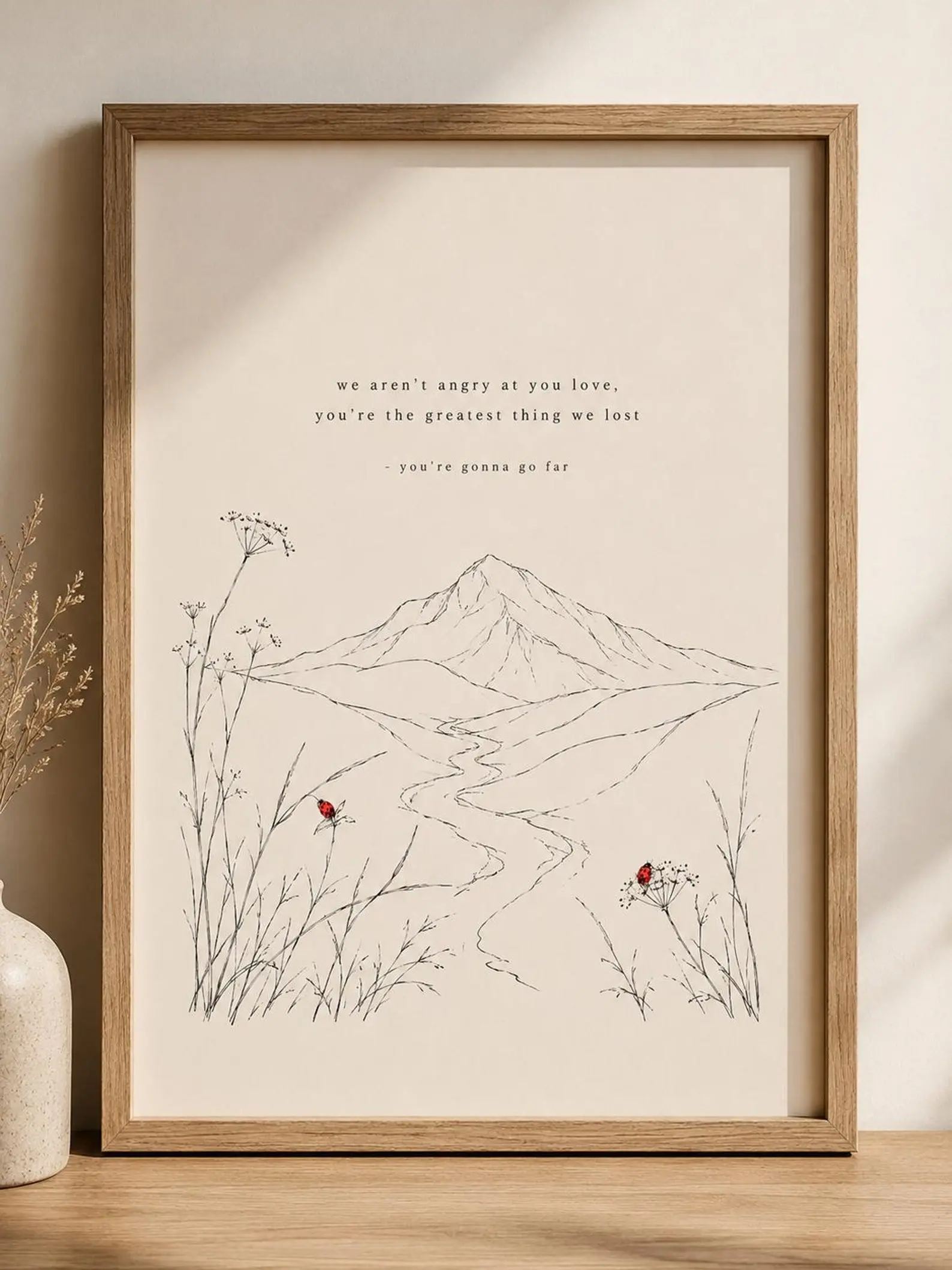 Unframed Noah Kahan Digital Print, Minimalist Mountain Landscape Wall Art Print, Modern Line Drawing Nature Poster, Neutral Boho Home Decor for Living Room Bedroom Office