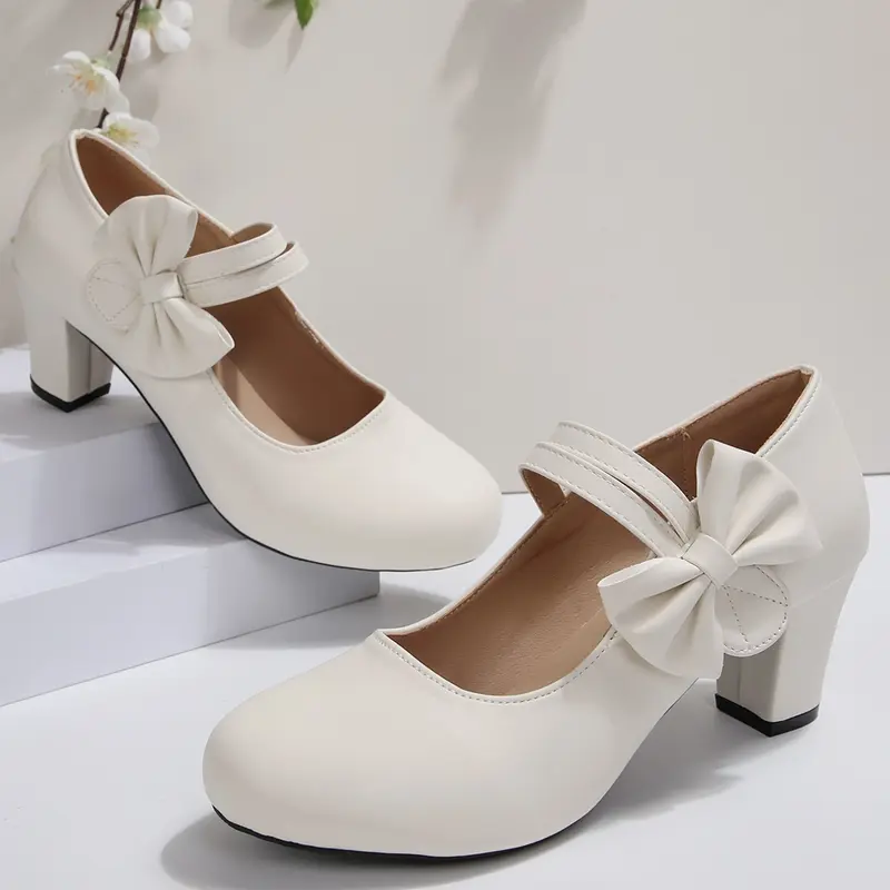 Women's Classic Mary Jane Style High Heels, 6cm Comfortable Chunky Heel, Round Toe Design, Sweet Bowknot, Suitable for Business Meetings, Parties, Weddings, Office Shoes