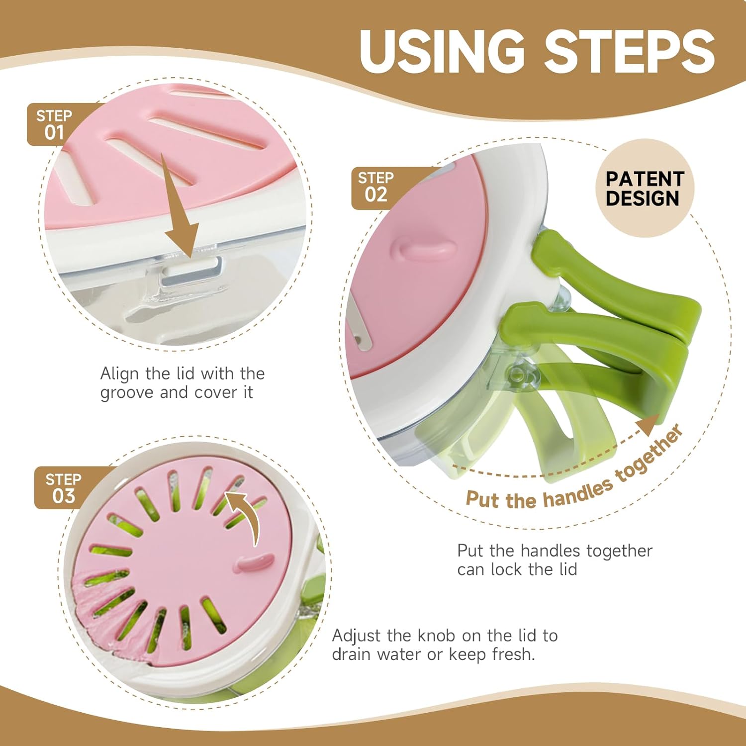 Fruit Vegetable Washing Bowl with Strainer, Berry Lettuce Keeper for Fridge Refrigerator Organization, Portable Colander for Kitchen Fridge, Drainer Container With Lid, 2 Pack (Pink)