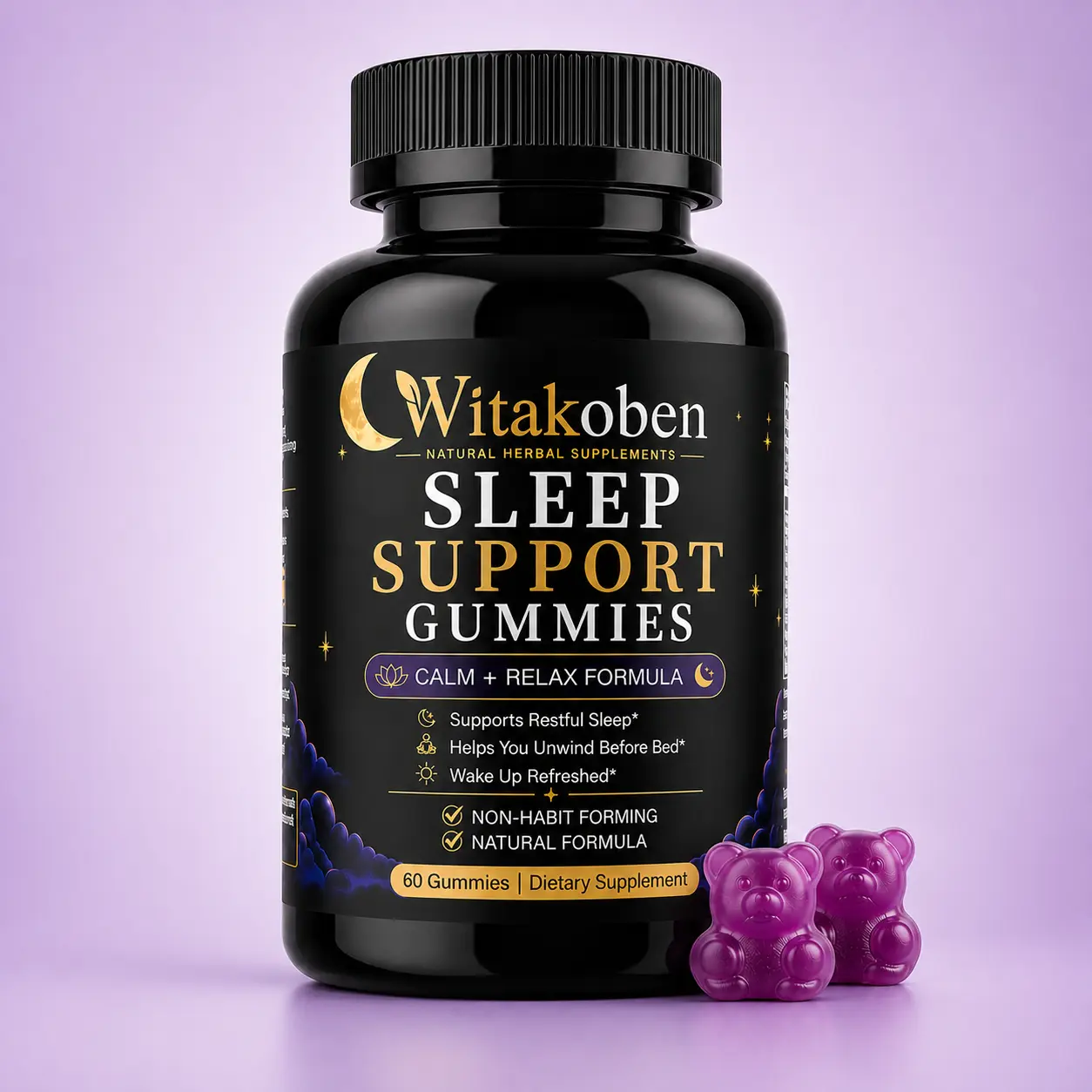 Sleep Support Gummies for Nighttime, Calm & Relax Bedtime Formula, Restful Sleep Wellness Supplement, Non-Habit-Forming, 60 Count
