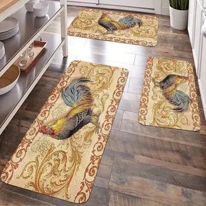 JIT 1/2/3 pcs of flannel chicken coop style large rooster carpet, suitable for various scenarios for carpet decoration. Kitchen carpet set, flannel washable bedside soft carpet, suitable for kitchens, bedrooms, etc.