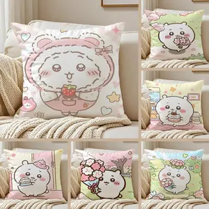 Super Cute Japanese Chiikawa Cartoon Character C-Chiikawa Pillow Case Pillowcase Anti-dustmite Pillowcase Invisible zipper silky short plush Sofa cushion cover polyester microfiber standard queen king white bed home
