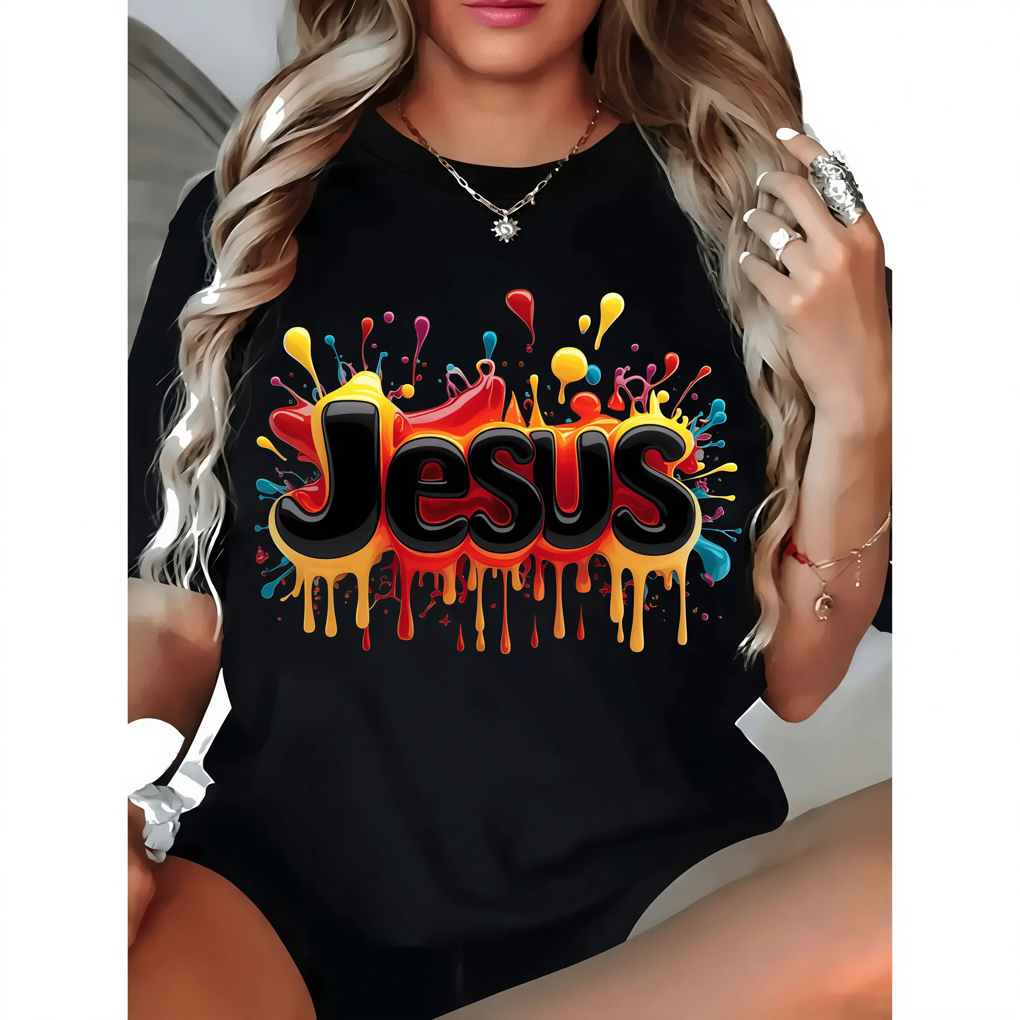 Women's Plus Size Pure Cotton Lightweight Short-Sleeve Round Neck Top - Splash Art Geometric Print, Anti-Peeling, Relaxed Cut Loose-Fitting Casual Streetwear Sports Top, Unisex, Shortsleeve, Sporty Sports Tops