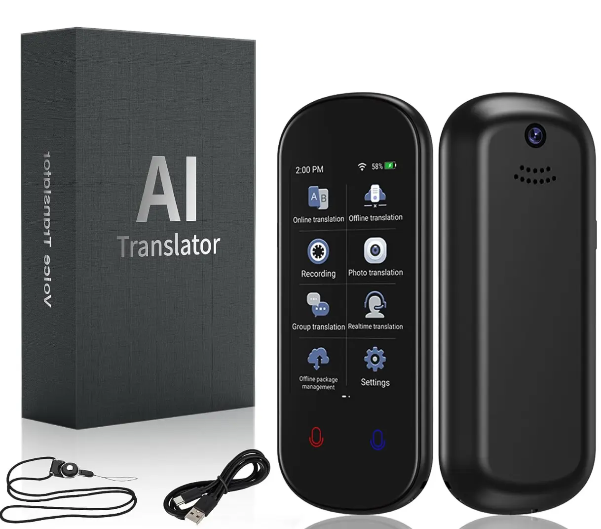 Wireless Smart Portable AI Translator - 139-Language Instant Translation, Offline Capability, No Subscription Needed, AI Voice Assistant, Ideal for Business Trips, Learning