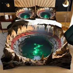 Cave Secret Realm Scene Pattern Printed Soft and Durable Bedding Duvet Set, Includes 1 Duvet Cover and 1 or 2 Pillowcases, No Quilt or Pillow Core, Suitable for Teenage and Adult Gifts, Modern Style Fashionable Bedroom Bed Decoration