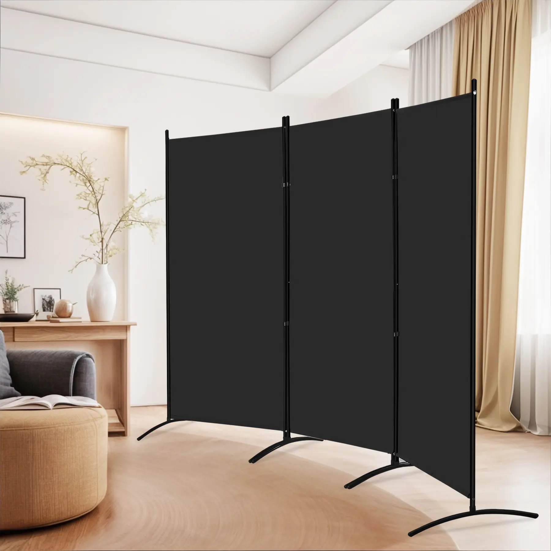 JupiterForce Adjustable Freestanding Room Partition - 3-Panel Modern Indoor Divider, Sturdy Metal Frame Furniture, Zigzag Folding Privacy Screen, Easy Assembly, 100.8" Space-Saving for Living Room, Office, Adjustable Room Divider