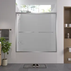 56-60" W x 58" H Aluminum Frame Double Sliding Bathtub Screen, Bypass Bathroom Sliding Door with Premium 1/4" (6mm) Clear Tempered Glass, Chrome Hardware, Space-Saving Sliding Glass Shower Enclosure, Chrome Finish