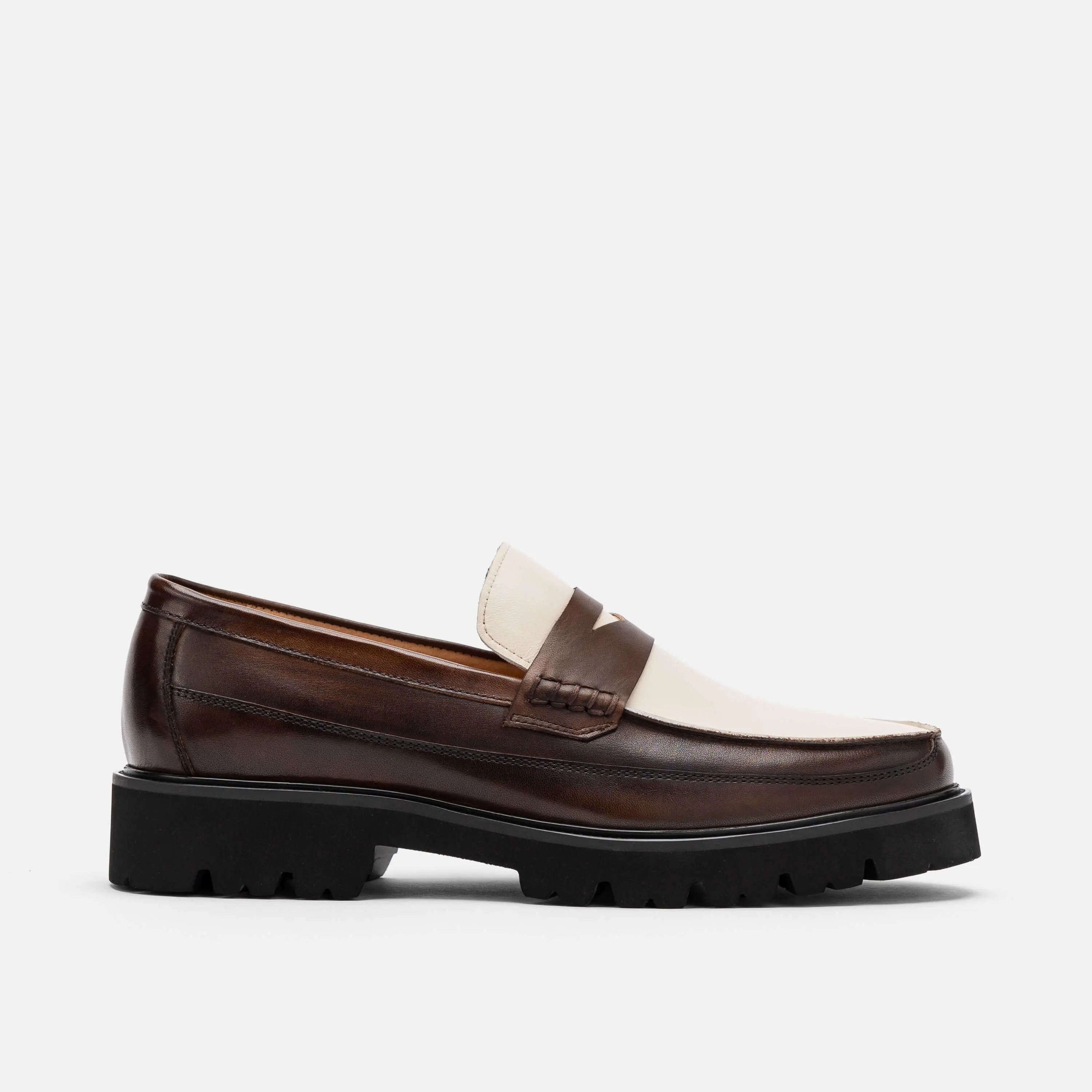 Adler Brown/White Leather Lug Penny Loafers Adler Brown/White Leather Lug Penny Loafers