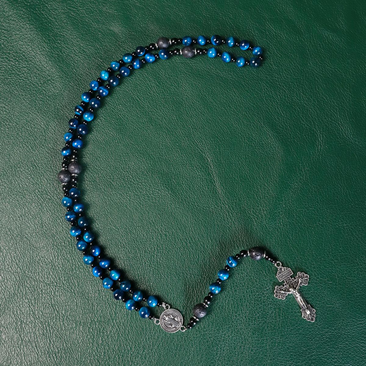 Rosary beads catholic for men,Rosary Necklace for men with medal & cross,Handmade stone Beads Our Lady of Grace Rosary Cross Necklace Catholic Gifts