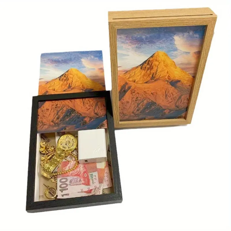 Classic wooden photo frame display box with an acrylic cover, suitable for photos, storing valuables, and personal items.
