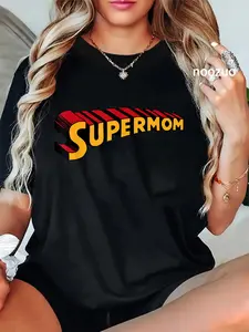 100% Cotton Unisex Super mom Superhero Mom funny Super Mom T-Shirt Casual Top